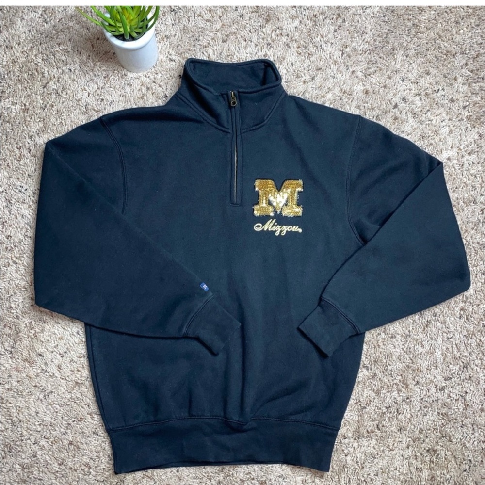 Mizzou JanSport Black Quarter Zip w/Gold Sparkle Sweater Pullover